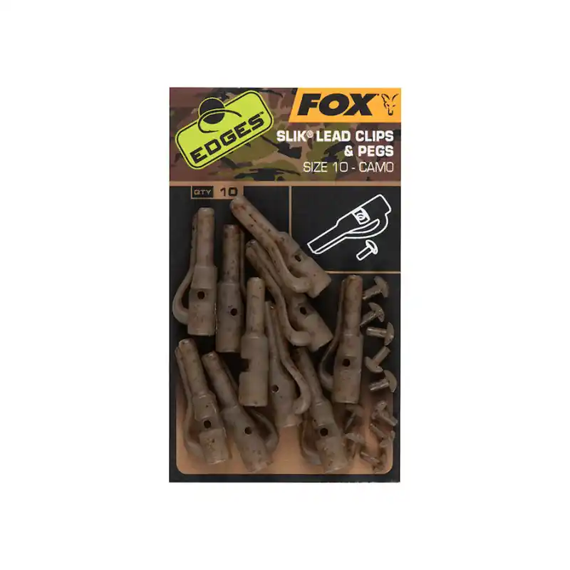 Meilleure Vente Clip Plomb FOX Slik Lead Clips & Pegs Camo taille 10