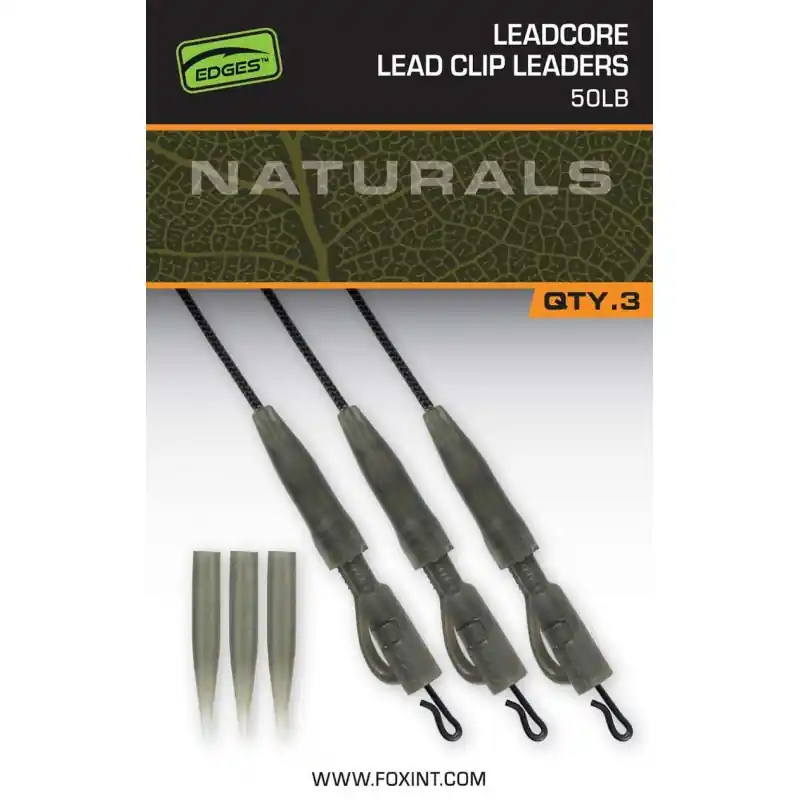 LeadCore Monté avec Clip Plomb FOX Leadcore Leaders Naturals 50lb Expédié Aujourd'hui
