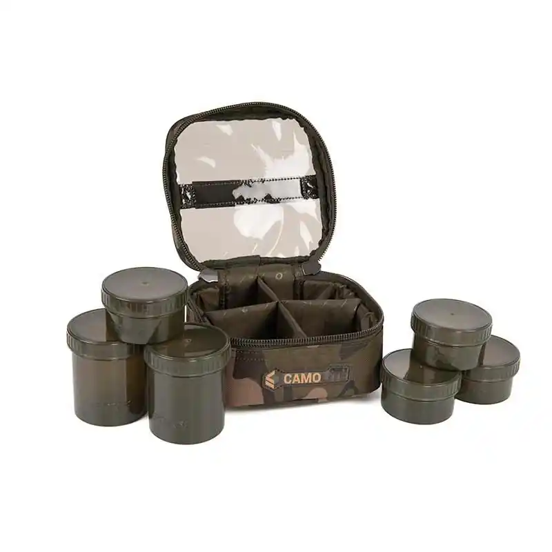 Trousse avec 6 Pots de Trempage FOX Camolite HOOKBAIT Vente Flash