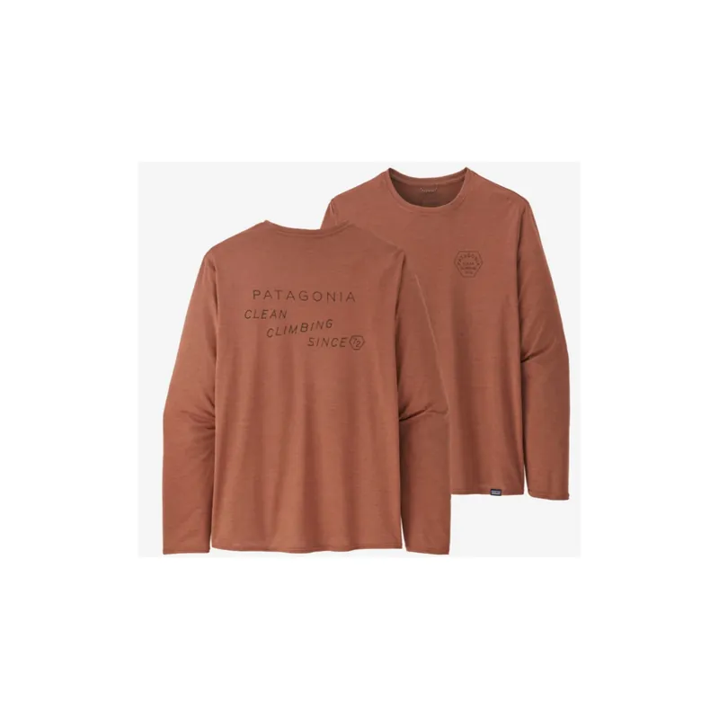T-SHIRT PATAGONIA MANCHES LONGUES CAP COOL DAILY GRAPHIC SHIRT CLEAN CLIMB TYPE SISU BROWN X DYE Affaire À Saisir