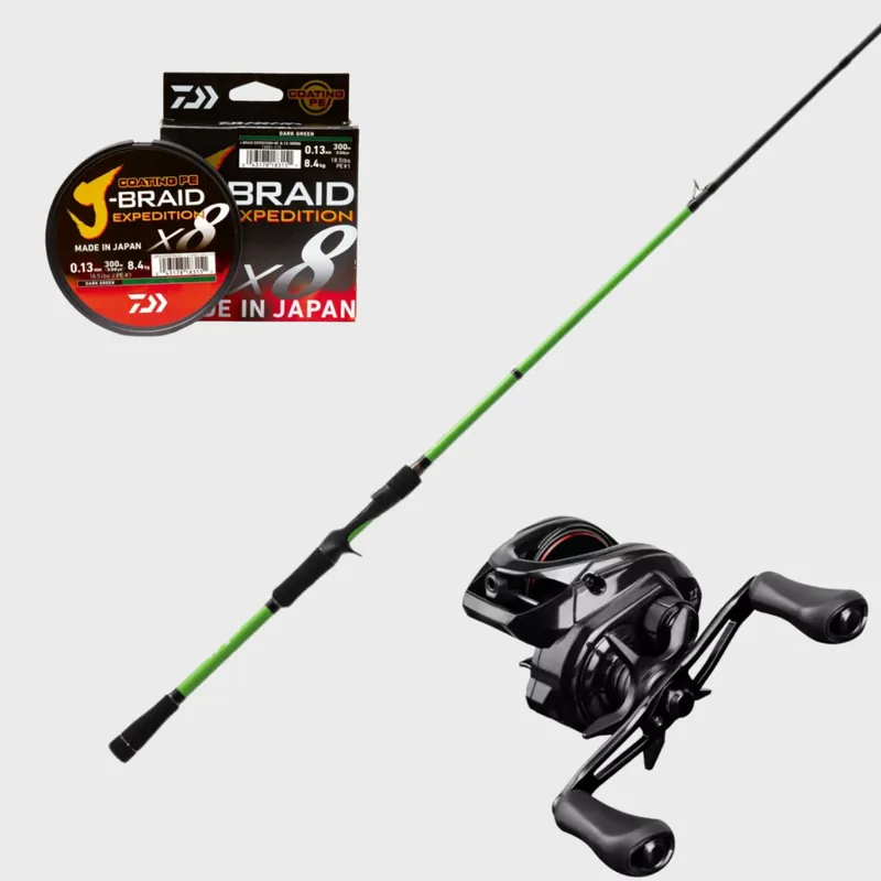 Canne Major Craft Ceana Green Pike Custom + Moulinet Daiwa Phantom 300 PL + Tresse Daiwa EXP Marque