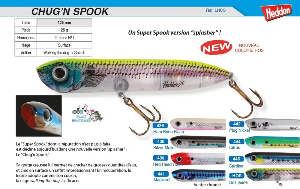 Leurre Chug‘n Spook Heddon 12.5 cm Retour Gratuit