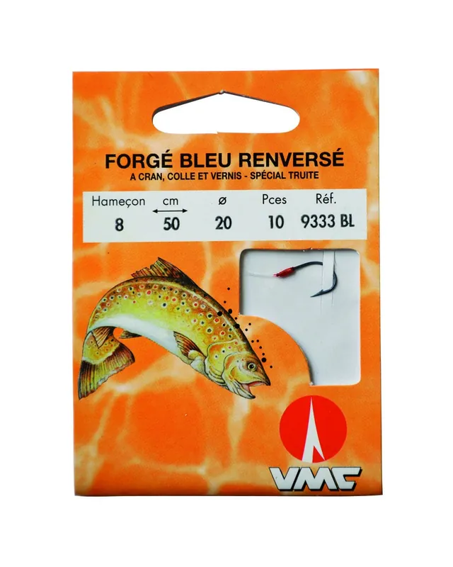 Forgé Bleu Renversé à Cran Collé et Vernis 9333 BL 50 cm Hameçons N°6 sur Nylon 18/100 Bon Plan