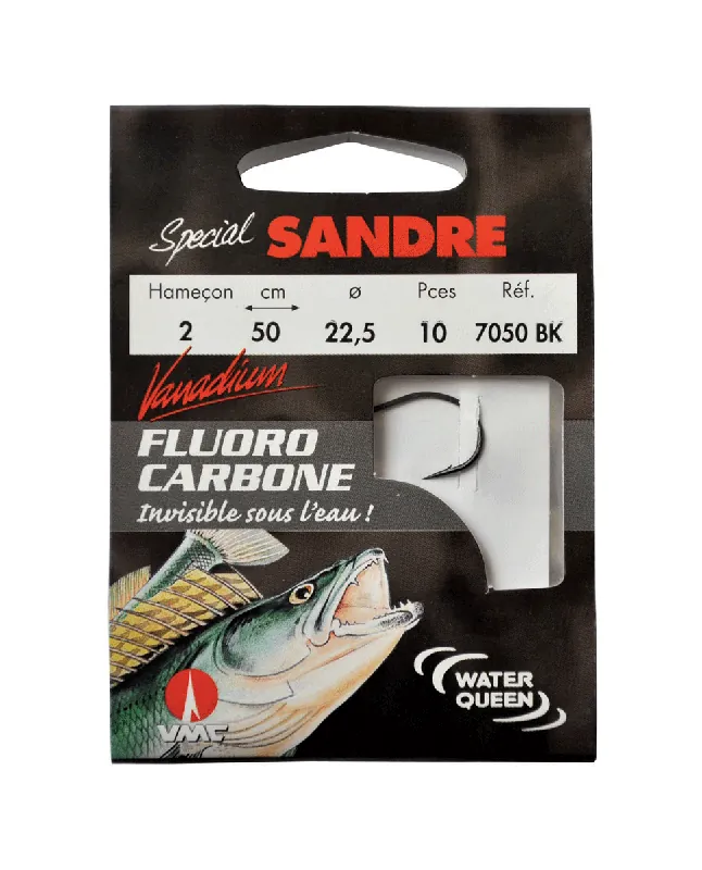 10 Hameçons montés Water Queen fluorocarbone spécial sandre 7050 BK 100 cm Promotion