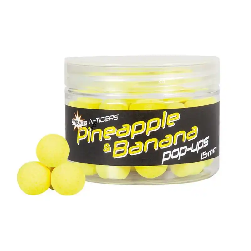Bouillettes Flottantes Dynamite Baits N-Ticers Hookbaits Pineapple Et Banana Pop-Ups 15MM 40G Commander Vite