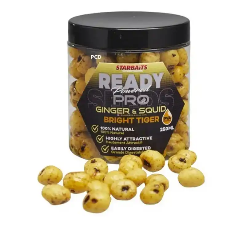 Jusqu'à Épuisement Des Stocks Graines Préparées Starbaits Ready Seeds Pro Bright Tiger Ginger Squid 250ML