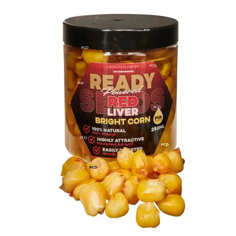 Commande En Gros Graines Préparées Starbaits Maïs Ready Seeds Bright Corn Red Liver 250ML