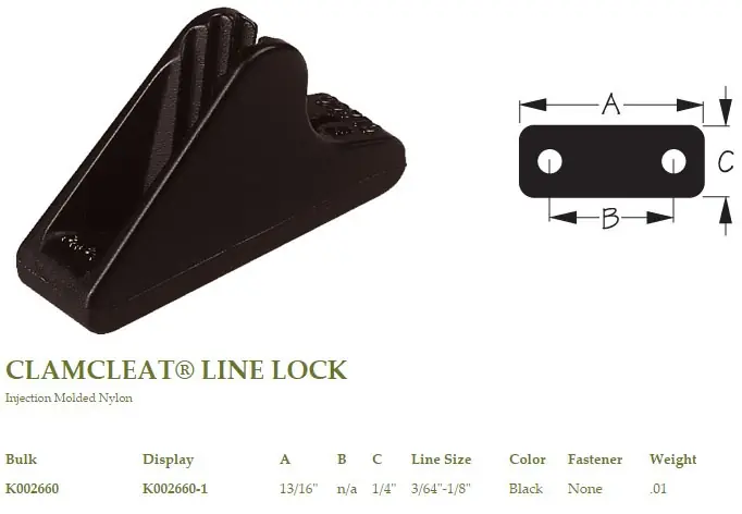 Authentique Clamcleat Line Lock black Injection Molded Nylon – Petit