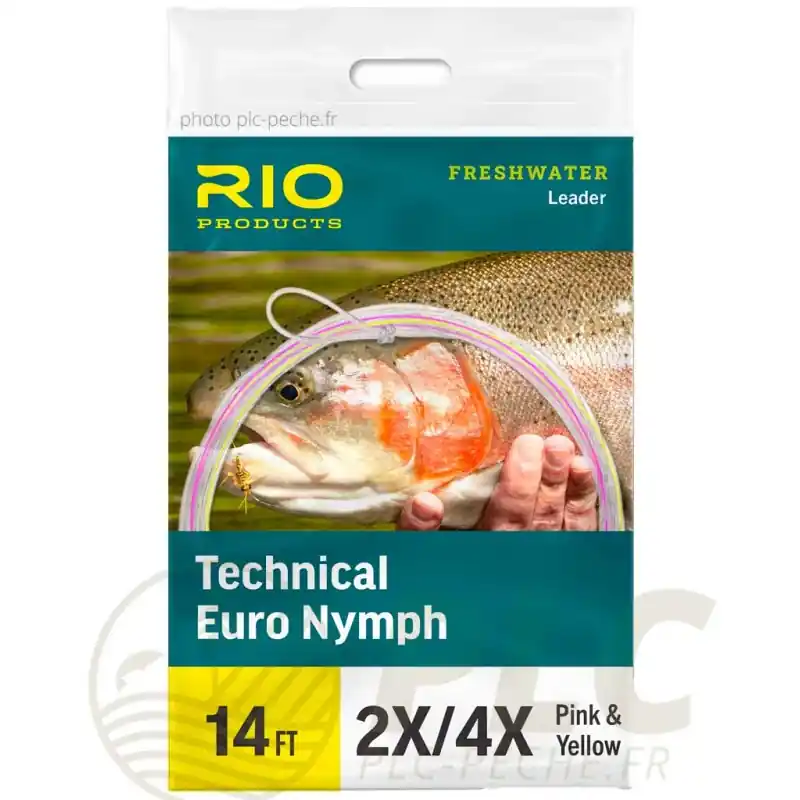 Affaire À Saisir Bas de Ligne RIO Technical Euro Nymph 14‘ 2X/4X Départ Marron Pointe Jaune/Rose