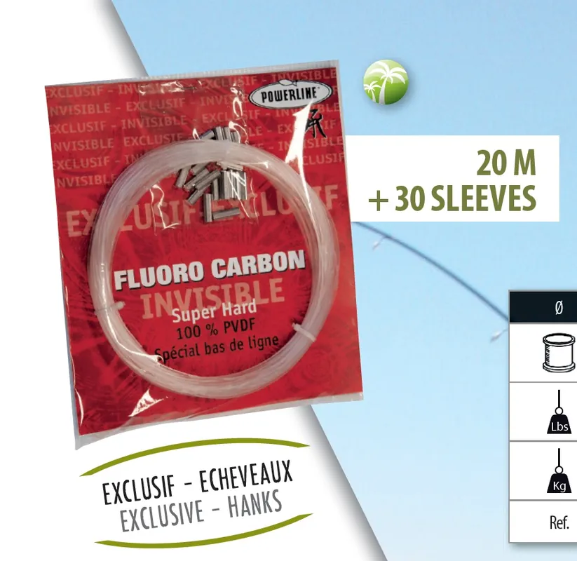 Nylon Fluorocarbon Super Hard Powerline 20 m echeveau + sleeves Meilleur Prix