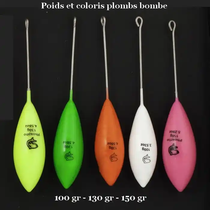 Authentique Plombs Bombe + tige Plastifiés Lemer Jaune Phospho 130 gr