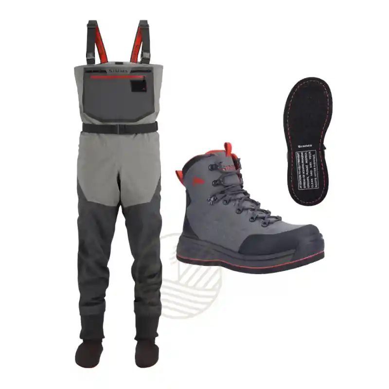 Remise Pack SIMMS Waders Freestone Smoke LL 12-13 + Chaussures 47 Freestone Gunmetal Feutre T47