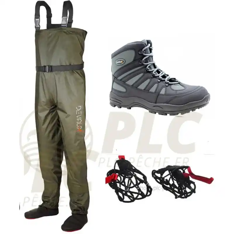 Pack Waders DEVAUX 100 42/43 L + Chaussures de Wading 42 Rivland Rubber + EZY SHOES Promotion Saisonnière