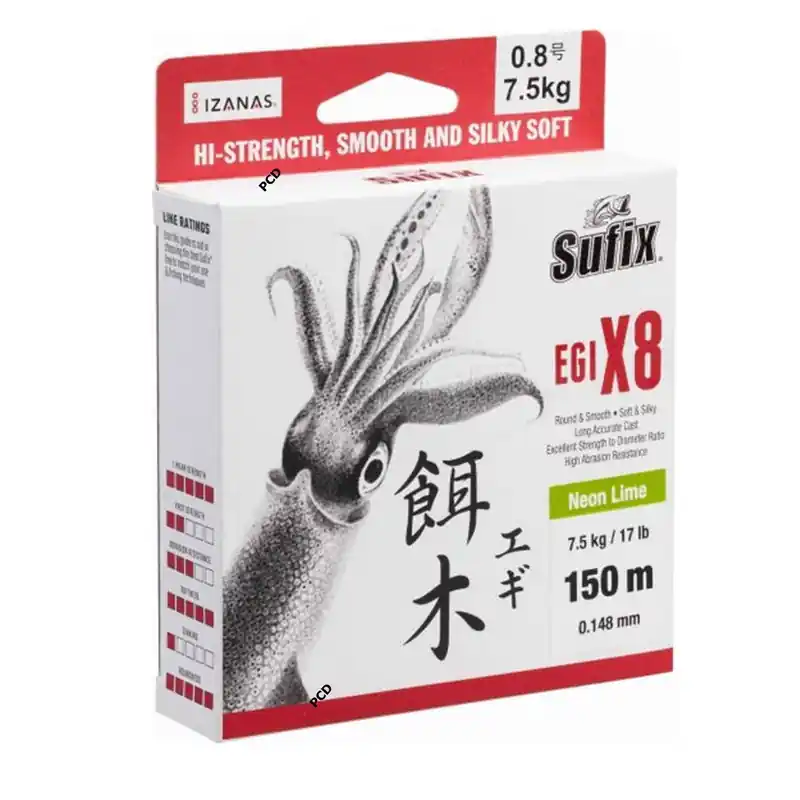Tresse Sufix EGI X8 Neon Chatreuse 150M Prix Choc