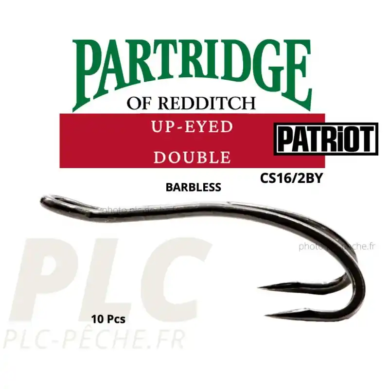 Hameçon mouche Partridge Patriot double up-eye cs16/2by black nickel barbless Commander Vite